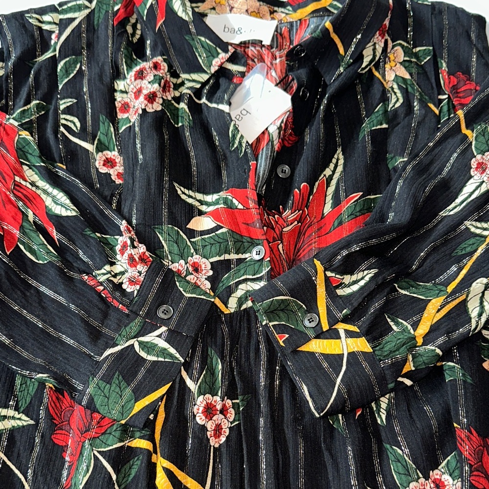 ba&sh Paprika Dress floral print Noir black mini popover swing shirtdress Size 1 - Picture 11 of 15